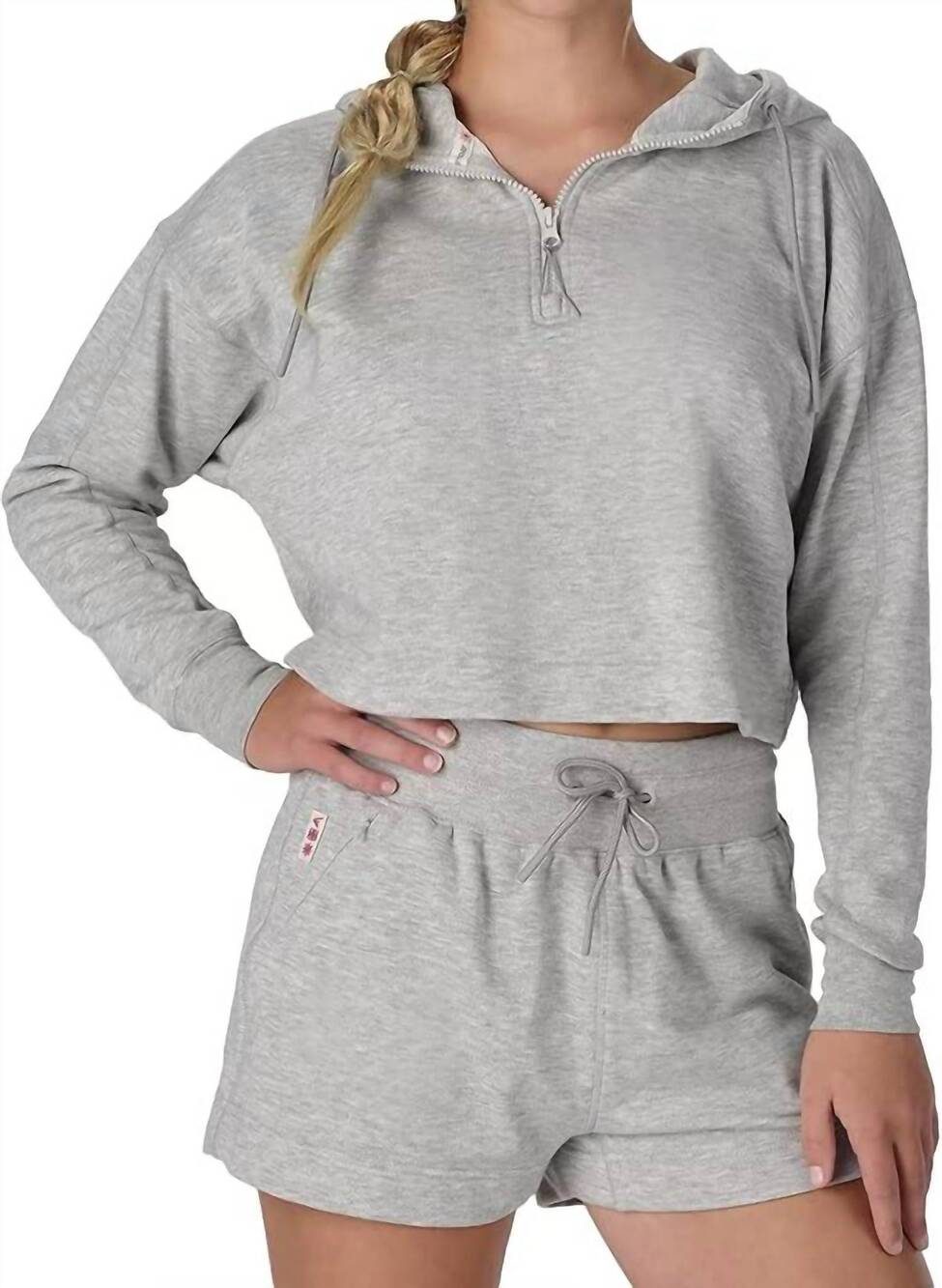 NEW EASTON jen schro crop hoodie in gray heather